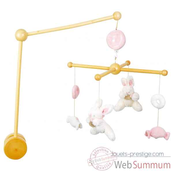 Mobile musical bois - lapin bonbon rose doudou et compagnie -dc2097