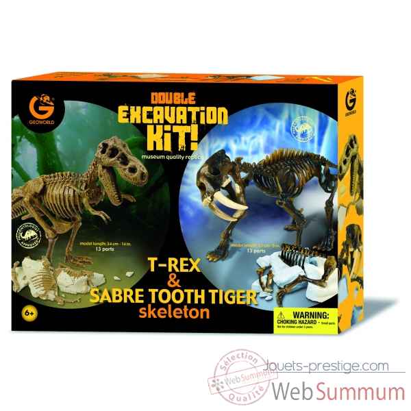Gw dino excav kit  pack duo - trex (34cm) & tigre dents de sabre (23cm) Geoworld -CL166K