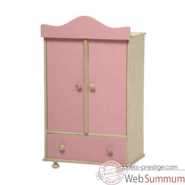 Armoire en bois vetements poupee rose -0760R