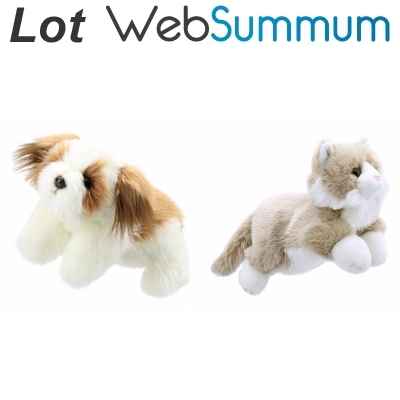 Lot 2 marionnettes a main peluche chien et chat -LWS-403