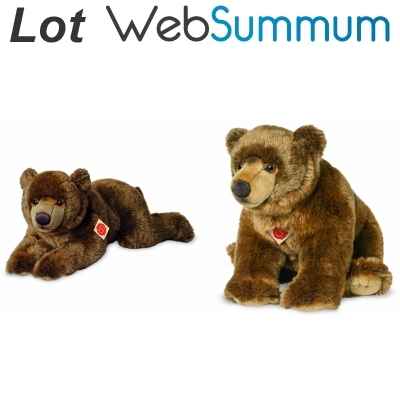 Lot 2 Peluches ours brun allonge 60cm et assis 50cm -LWS-437