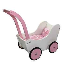 Landau de poupee retro blanc et rose en bois de hetre New classic toys 0759