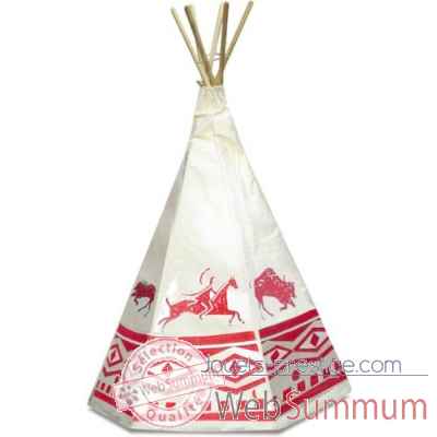 Tente d\\\'indien-Tipie decors rouges toile Denim-Piquets en pin maritime- Hauteur 170 cm - Univers du Petitcollin-800204