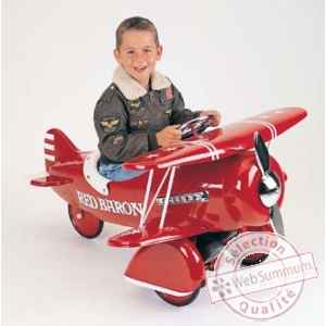 Porteur avion en metal a pedales rouge baron bi plane AF-003