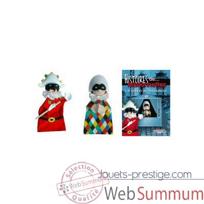 Ensemble marionnette Anima Sc�na - duo Polichinelle et Arlequin avec l'histoire - 22748l