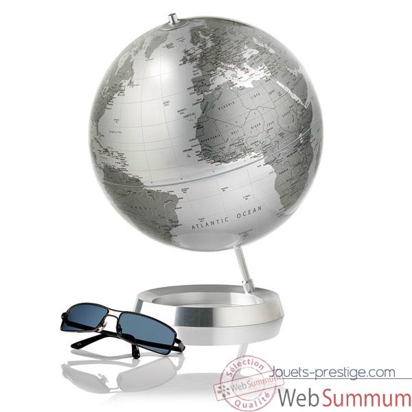Globe Appearence - Globe d�coratif - Cartographie politique en anglais type 'silver metal' - diam 30 cm - Base en alu massif et axe aluminium