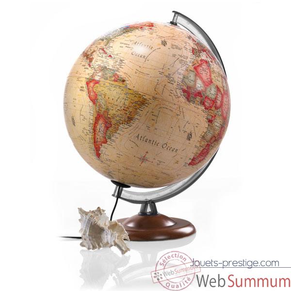 Globe Basic A3 - Globe lumineux - Cartographie de type antique - diam 30 cm - Pied noyer et m�ridien plastique fum�