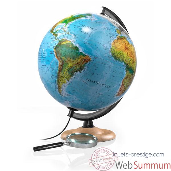 Globe Basic B3 - Globe g�ograpique lumineux - Cartographie double effet : physique �teint, politique allum� - diam 30 cm -Pied h�tre et m�ridien plastique fum�
