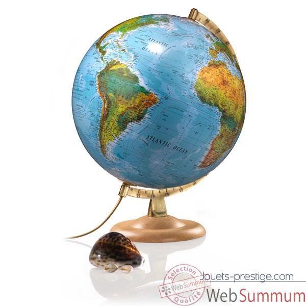 Globe Classic B4 - Globe g�ograpique lumineux - Cartographie double effet : physique �teint, politique allum� - diam 30 cm - Pied h�tre et m�ridien laiton