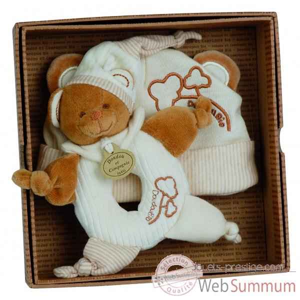 Doudou et Compagnie Doudou Coffret cadeau bio - bonnet & hochet -DC2028