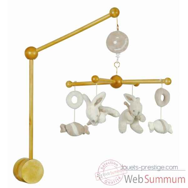 Mobile musical bois - lapin bonbon taupe doudou et compagnie -dc2098