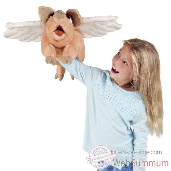 Marionnette a main cochon volant peluche Folkmanis -3120 -1