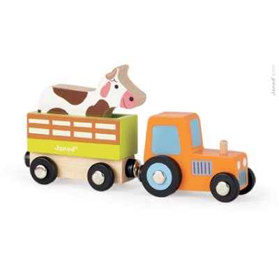 Story set ferme tracteur + remorque + vache Janod -J08571