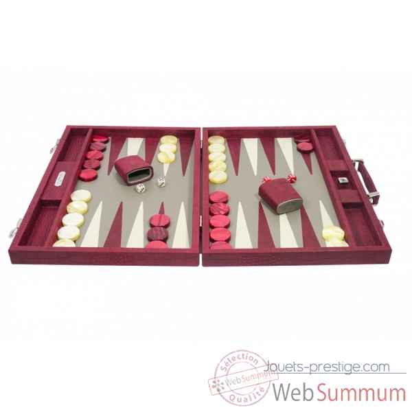 Backgammon alain cuir facon alligator competition rubis -B672-r -1