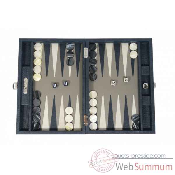 Backgammon alain cuir facon alligator medium petrole -B72L-p
