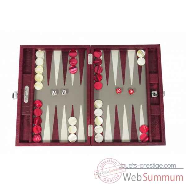 Backgammon alain cuir facon alligator medium rubis -B72L-r