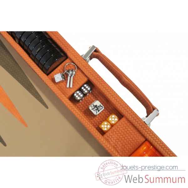 Backgammon camille cuir couture competition orange -B671L-o -3
