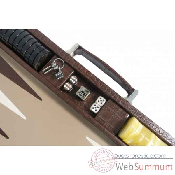 Backgammon charles cuir impression crocodile competition chocolat -B658-c -8