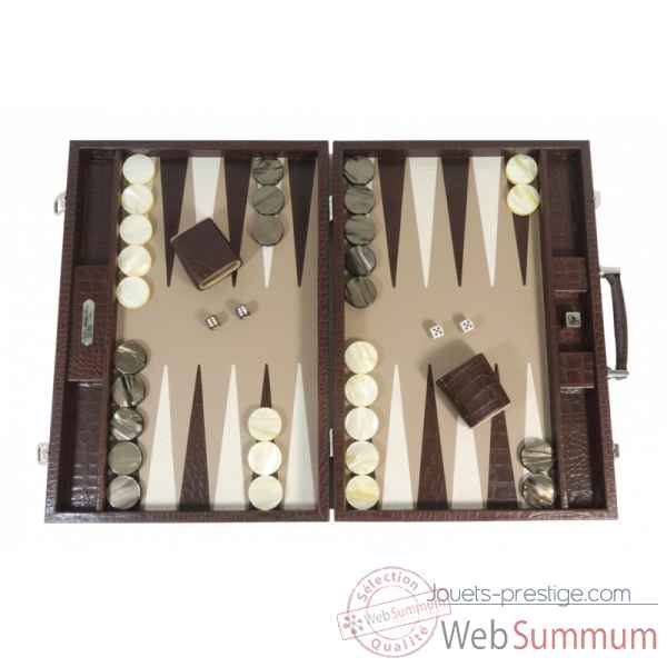 Backgammon charles cuir impression crocodile competition chocolat -B658-c