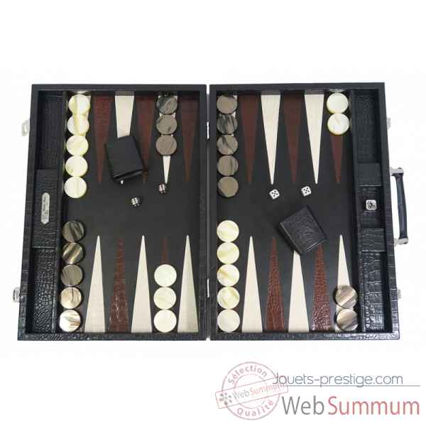 Backgammon charles cuir impression crocodile comptition noir -B658-n