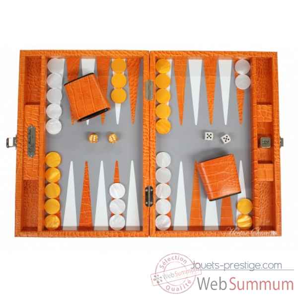 Backgammon charles cuir impression crocodile medium orange -B58L-o