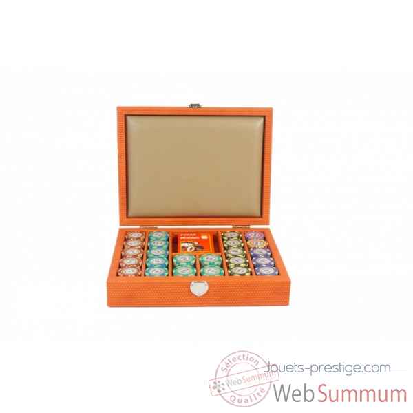 Coffret poker cuir couture orange -C806C-o
