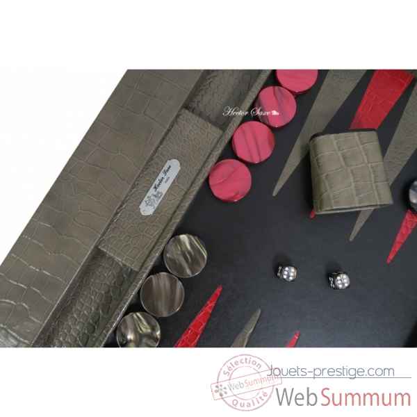 Plateau de backgammon cuir impression crocodile taupe -B601002-t -1