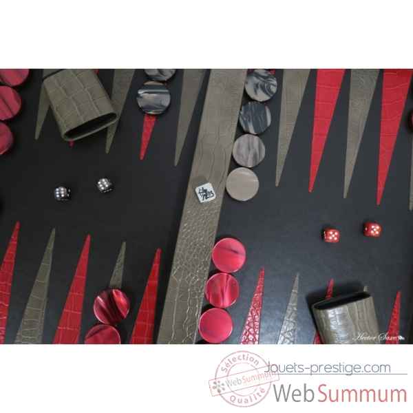 Plateau de backgammon cuir impression crocodile taupe -B601002-t -2