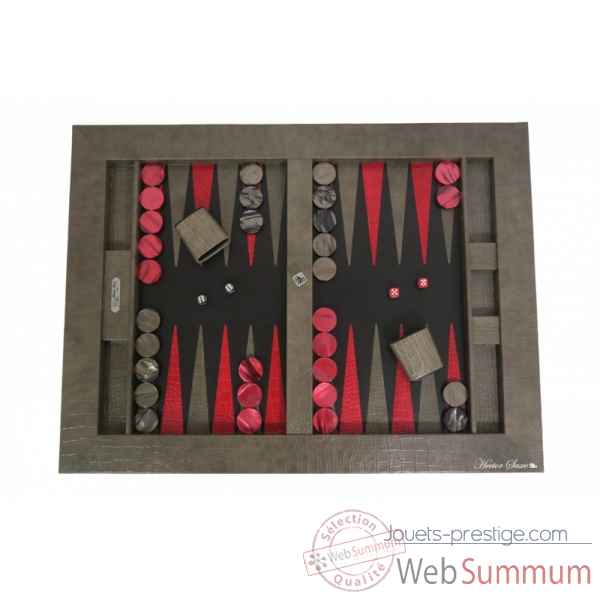 Plateau de backgammon cuir impression crocodile taupe -B601002-t