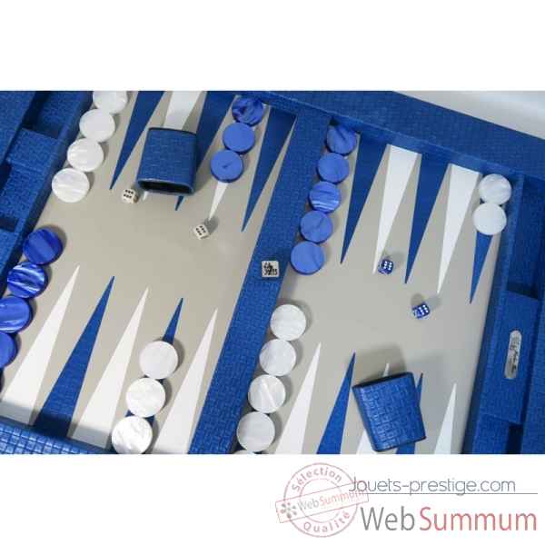 Plateau de backgammon cuir natte bleu -B601003-b -1