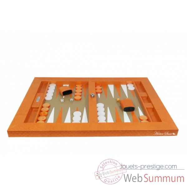 Plateau de backgammon cuir natte orange -B601003-o -1