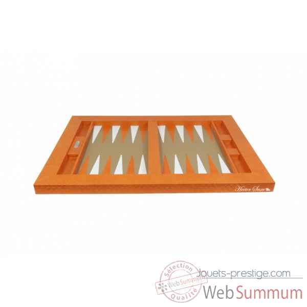 Plateau de backgammon cuir natte orange -B601003-o -2
