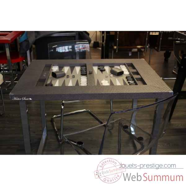 Table de backgammon cuir natte gris -TAB1003C-g -3