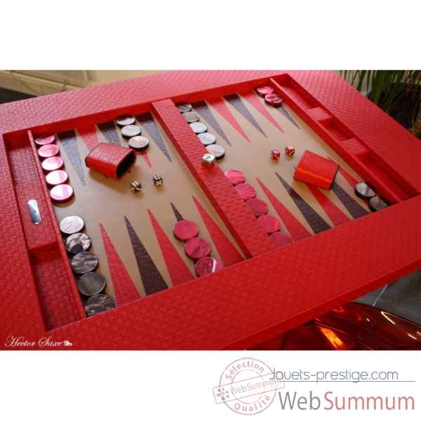 Table de backgammon cuir natte rouge -TAB1003C-r -1