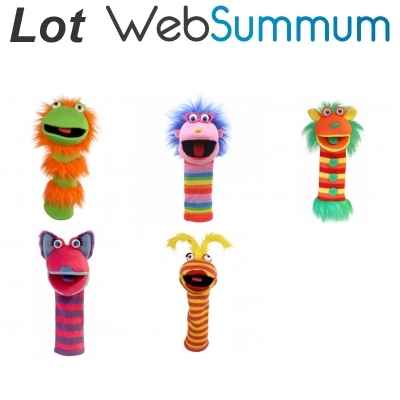Lot 5 grandes marionnettes chaussette gant ventriloque -LWS-372