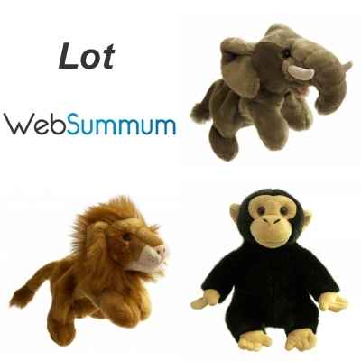 Lot 3 marionnettes a main elephant, lion, singe -LWS-401