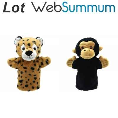 lot 2 marionnettes a main singe chimpanze et leopard -LWS-357
