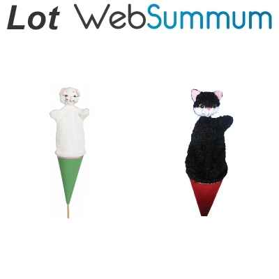 Lot 2 marionnettes marottes chat noir et minette blanche Anima Scena -LWS-268