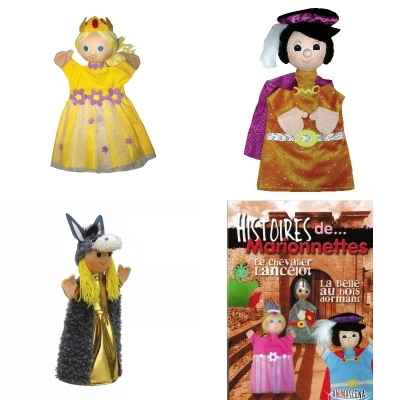Lot 3 marionnettes tissus a gaine Le prince et la princesse Peau D\'ane avec histoire -LWS-360