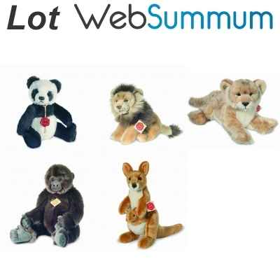 Lot 5 peluches animaux sauvages Panda, Lion, Lionne, Singe, Kangourou -LWS-390
