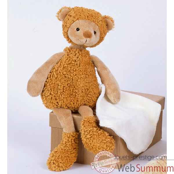 Peluche Mon doudou en balade, doudou ours avec porte doudou jean -ho1319