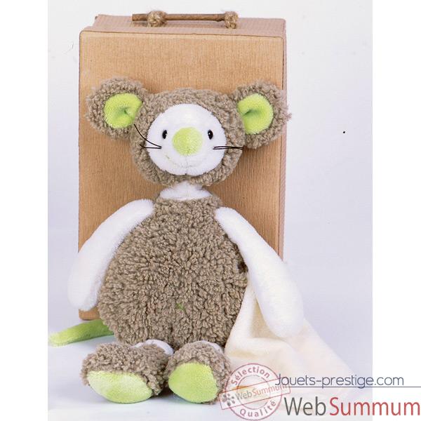 Peluche Mon doudou en balade, doudou souris avec porte doudou jean -ho1319