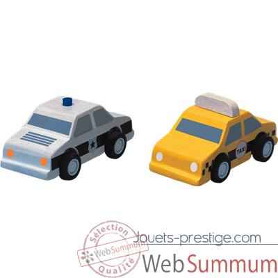 Taxi et voiture de police en bois - Plan Toys 6073