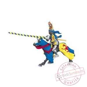 Collection les dragons chevalier cimier leopard et lance, jaune et bleu (cavalier) figurine sans chevalet Figurine Plastoy 62014