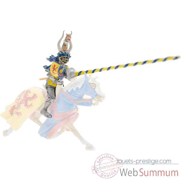 Figurine chevalier cimier leopard et lance jaune et bleu (cavalier) Plastoy 62014