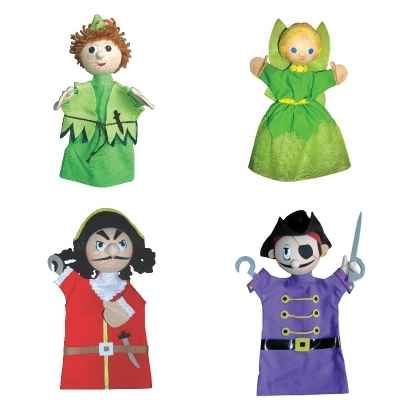 Promotion ensemble 4 marionnettes Peter Pan, fee Clochette, Crochet et Pirate -LWS-252