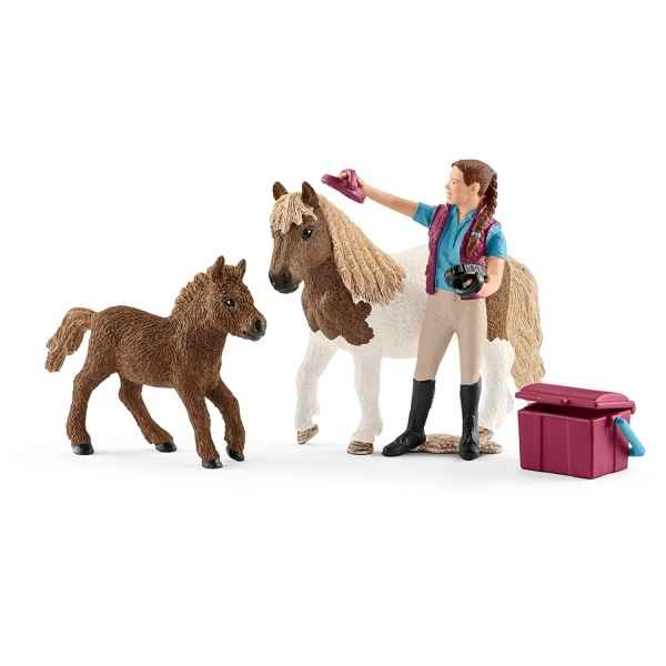Figurine soigneuse de chevaux avec poneys shetland schleich -42362