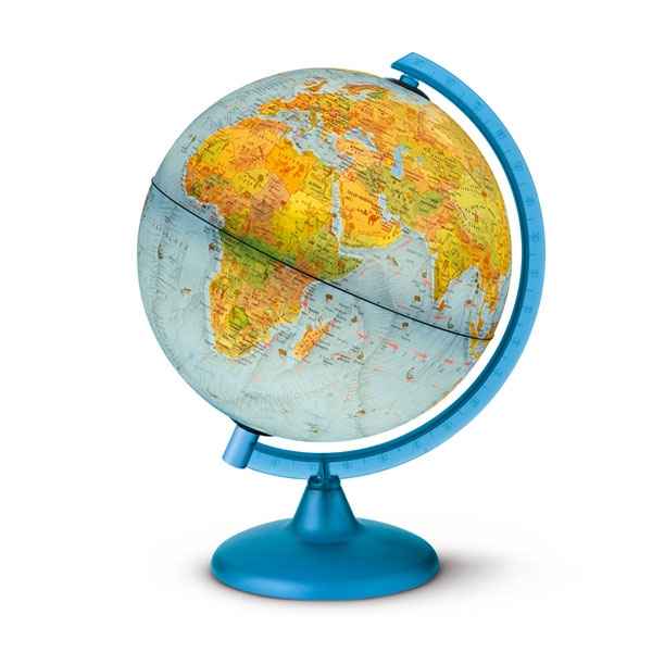 Globe Symbole - Globe geographique lumineux - Cartographie physique eteint, politique allume. Globe illustre des principaux symboles de notre planete - avec livret - diam 30 cm - hauteur 42 cm