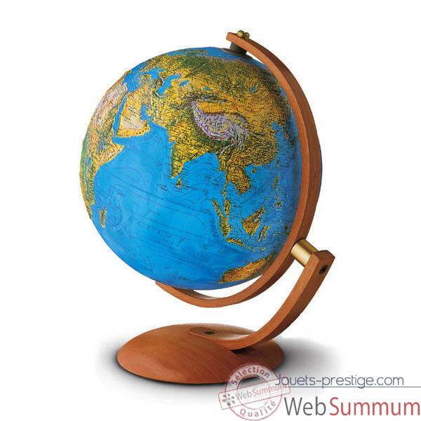 Globe Relief Maximus - Boule bleue lumineuse - Pied et m�ridien bois - Cartographie double effet : physique �teint, politique allum� - diam 30 cm - hauteur 40 cm