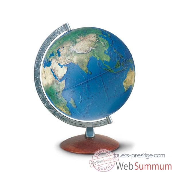 Globe Millenium M�tal - Globe g�ographique lumineux - Boule bleue - Pied bois et m�ridien m�tal. Cartographie Millennium  - diam 30 cm - hauteur 38 cm